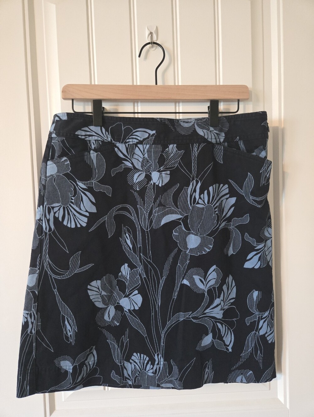 LOFT Black A-Line Skirt with Light Blue Floral Print